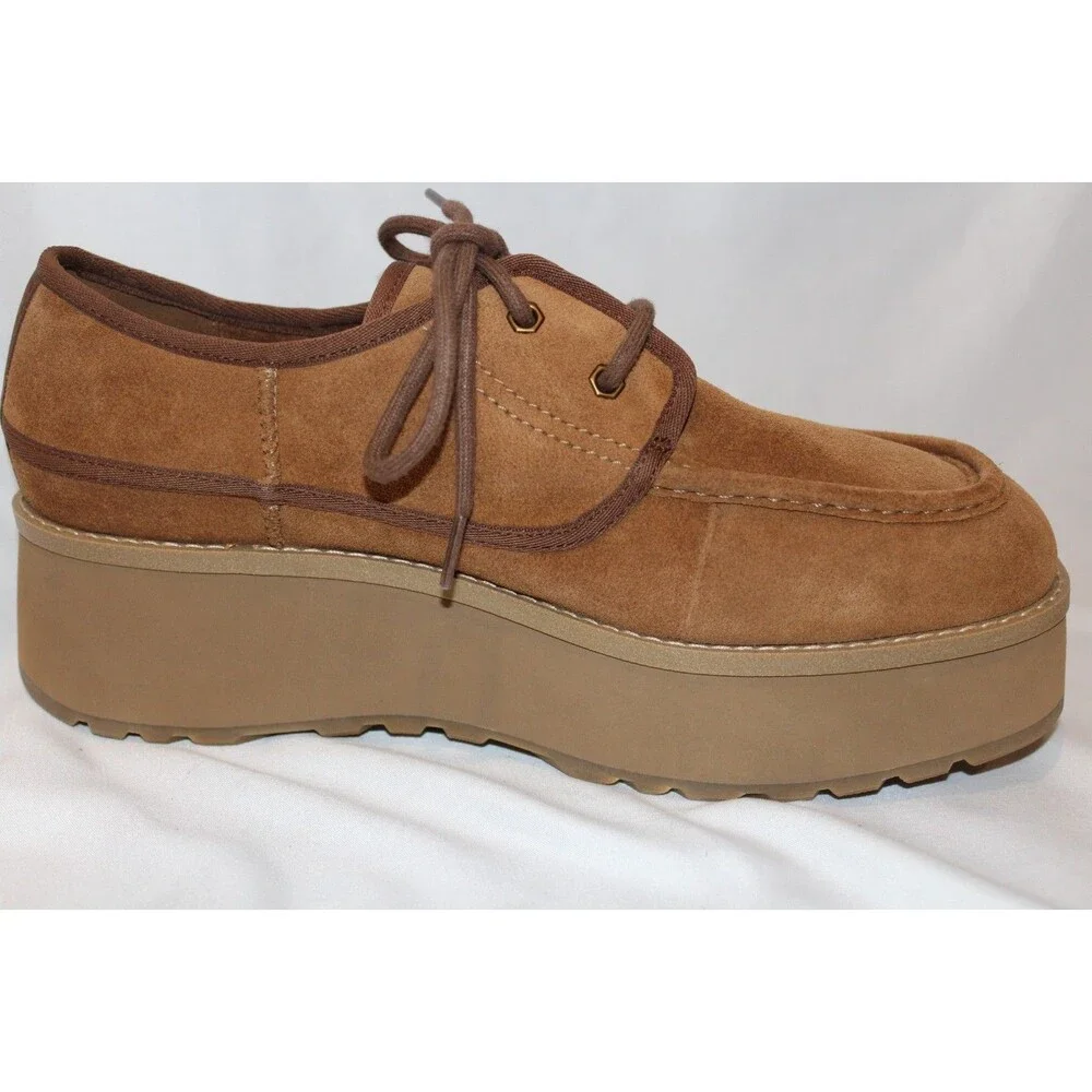 UGG WOMEN'S CHESTNUT WATER RESISTANT SUEDE CITYFUNC PLATFORM SHOES NWOB
